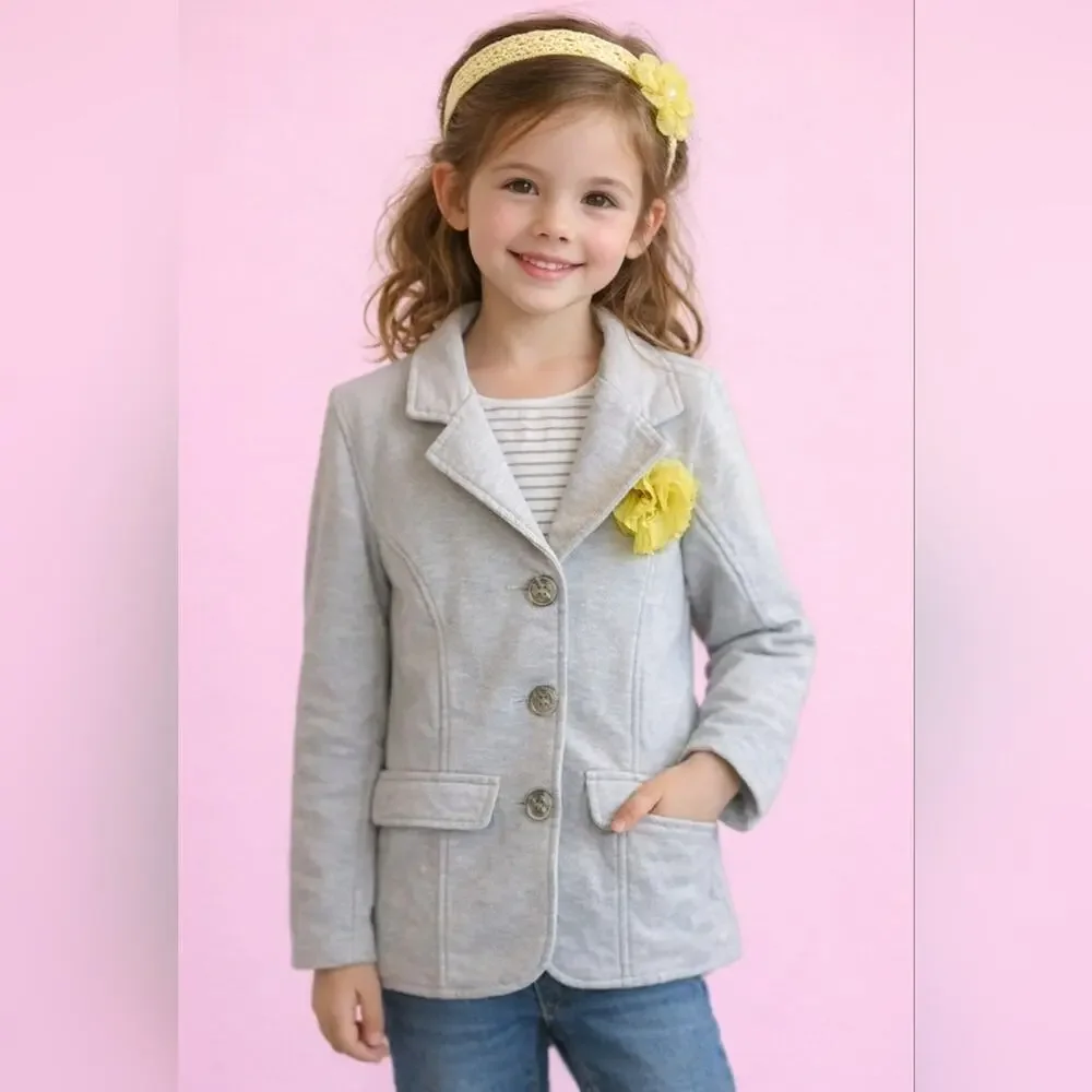 Eddie & Stine by Eddie Bauer Gray Stretch Blazer With Flower sz M